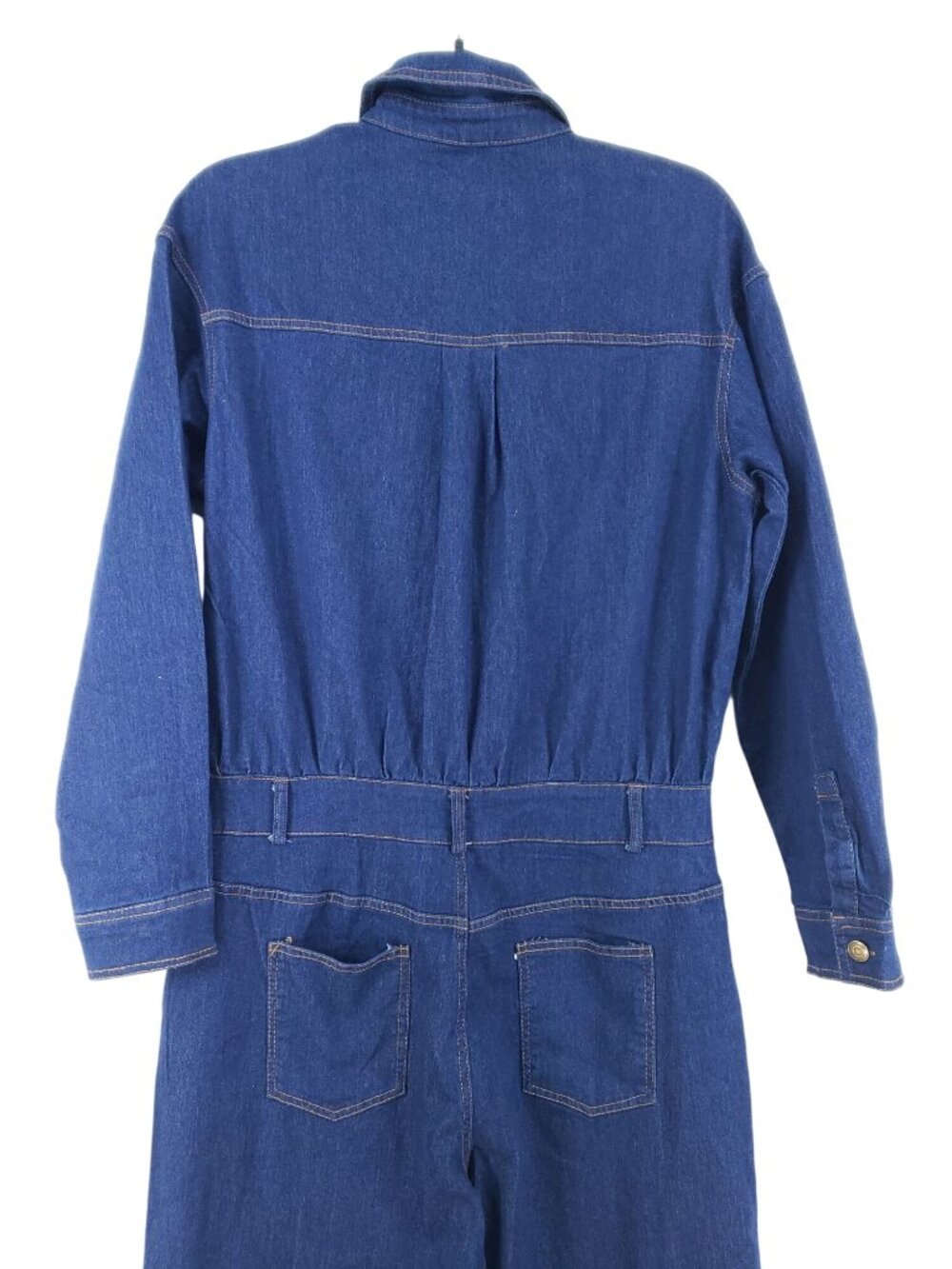 Womens XXL Dark Denim Coveralls Stretch Cotton Blend Long Sleeve Button Front - Picture 3 of 10